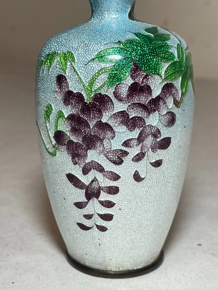 antique 19th century Japanese Meiji miniature foil enamel signed bronze vase urn - Image 4 of 4