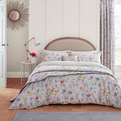 V A Bedding Fleuri Grey Floral Duvet Cover Set Or Curtains
