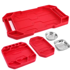 3PC Silicone Flexible Tools Organizers&2PC Magnetic Parts Tool Tray, Tool Mat