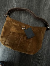 Tylie Malibu Suede Leather Rhinestone Strap Hobo Bag Brown Y2k Vintage
