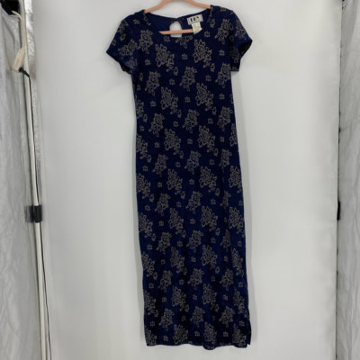 Dby Ltd. Womens Dress Blue Beige Floral Midi Short Sleeve Velvet Y2K Juniors 7