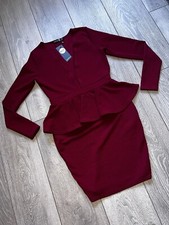Boohoo Burgundy Peplum Dress 