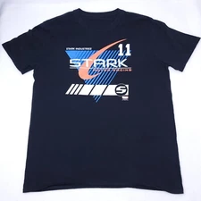 Marvel Stark Industries Motor Racing T Shirt Black Cotton Crew Neck Size Large**
