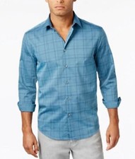 Alfani Men's Shirt Blue Plaid Size L