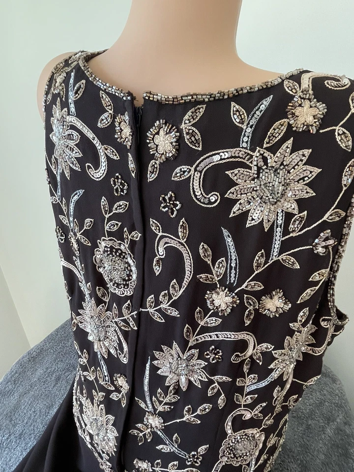 Vestido J Kara New York 18 2x Cuentas Vieira Corpiño Vestido de Noche Marrón Largo NY Foto 3 de 4