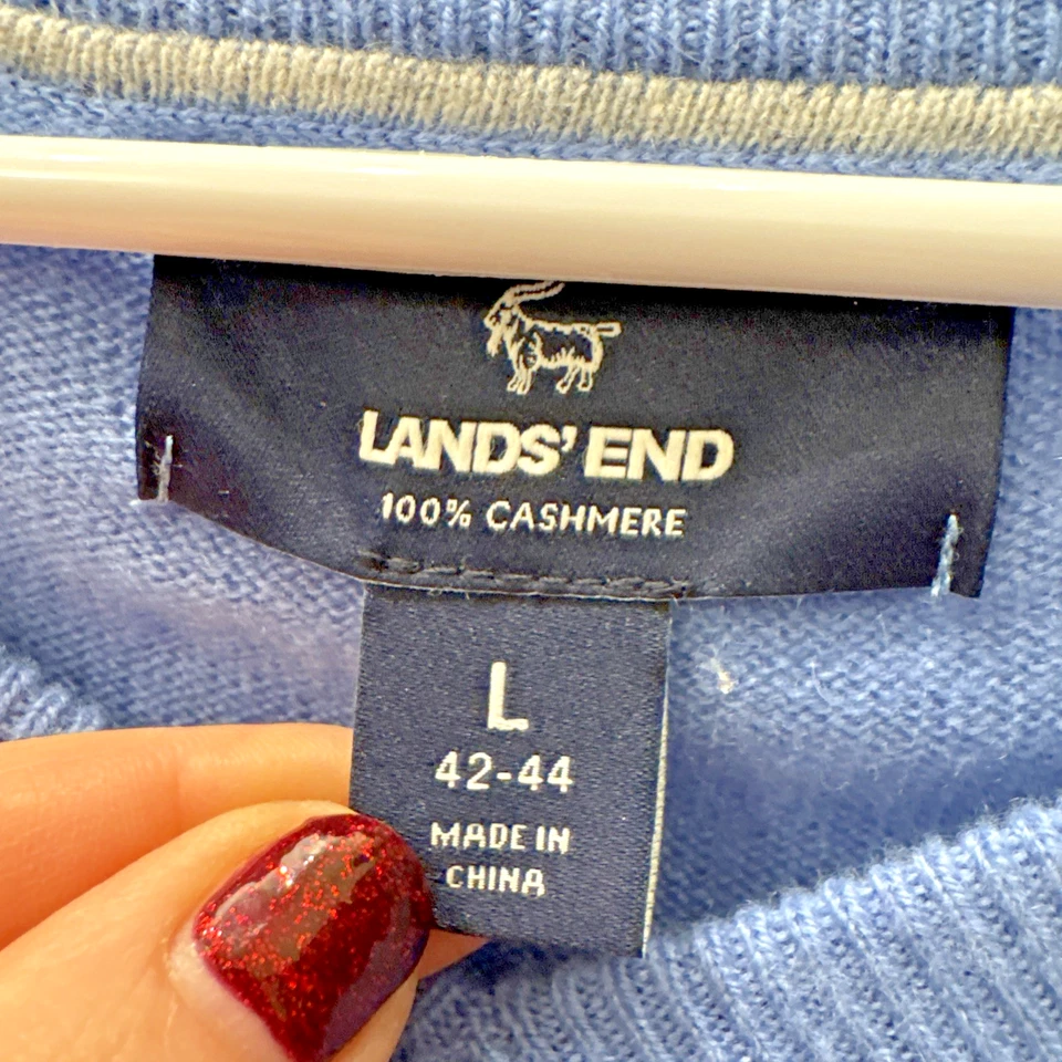 GREAT PRICE! Men's LG Land's End 100% cashmere V-neck sweater Sky Blue - Image 3 of 4