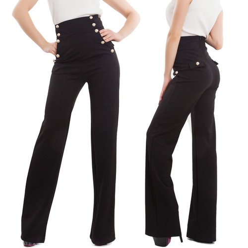 Pantaloni donna campana vita alta zampa elefante elasticizzati hot nuovi  AS-531 | eBay