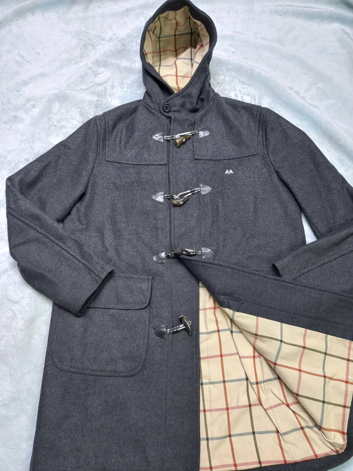 Cappotto borsone in lana nera Thomas Burberry foderato con cappuccio da uomo taglia L