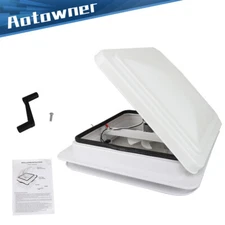 White 14" x 14" Roof Vent Cover W/Integrated Fan Set For Camper RV Trailer 12V