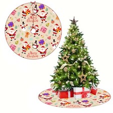 Santa Claus Snowman Christmas Tree Skirt, Large Trees Mat, Holiday Decorations