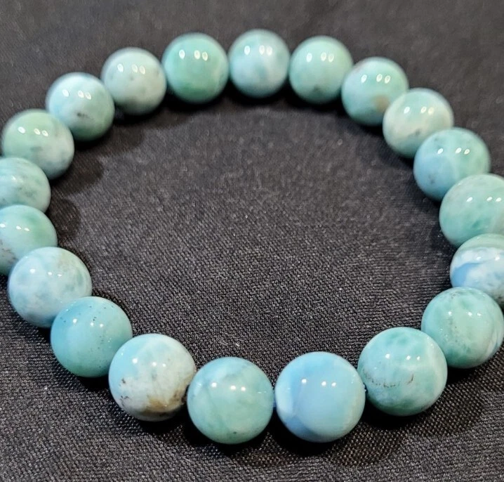 Pulsera de cristal curativo natural Larimar 9,5 mm Foto 3 de 4