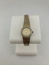 Vtg Citizen Ladies 18mm Watch Gold Tone Diamond Bezel 6.25" 3220-324749 -RUNS