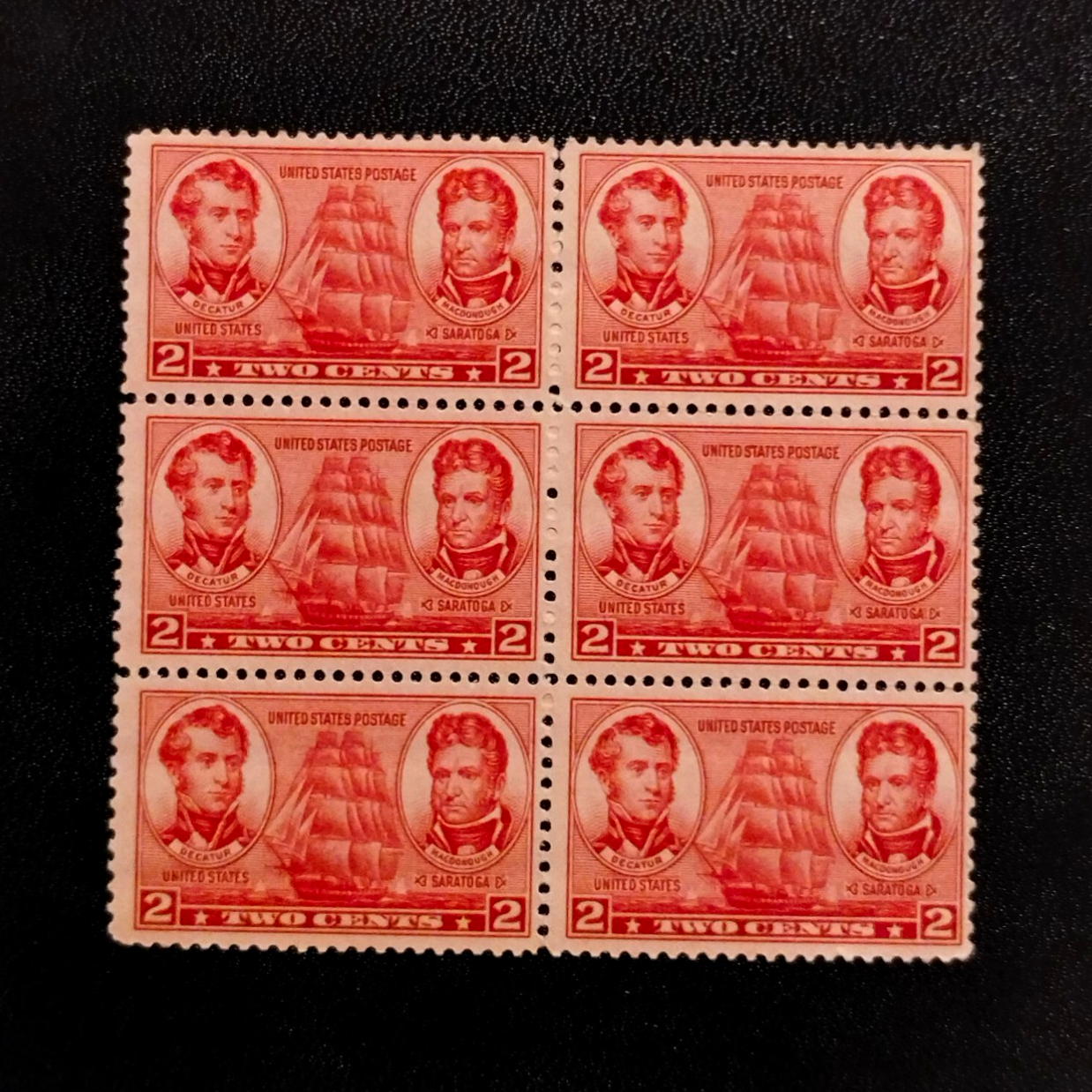 United States Decatur Saratoga 2¢ Carmine Block of 6 MNH Ungraded Uncertified