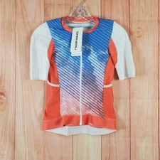 Louis Garneau Aero Tri Cycling Jersey Womens Medium Orange Blue Striped Stretch