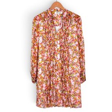 Diane von Furstenberg 100% Silk Pintuck Tunic Dress 6 Floral Mini Sheer Lined
