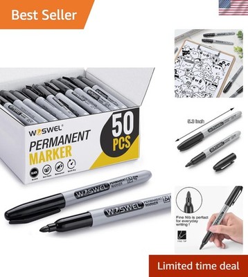 50 Pack Black Fine Tip Permanent Markers - Waterproof, Quick Drying & Non-Toxic
