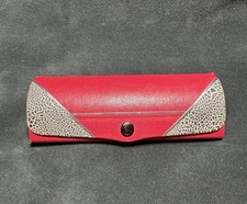 Vintage 1950s Red Hard Shell Leather Eyeglass Case Black Speckled Velvet Lined