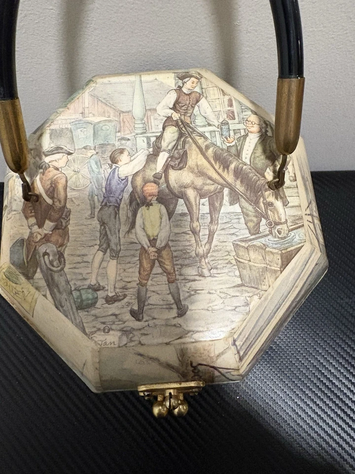 Cartera de Colección Anton Pieck Madera Octágono Decoupage Caja Mango Negro Tono Dorado Foto 4 de 4