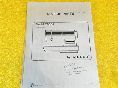 RARE! SINGER TOUCH TRONIC SEWING MACHINE 2005 PARTS LIST