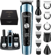 Brightup Beard Trimmer for Men, IPX7 Waterproof Mens Grooming Kit with Blue 
