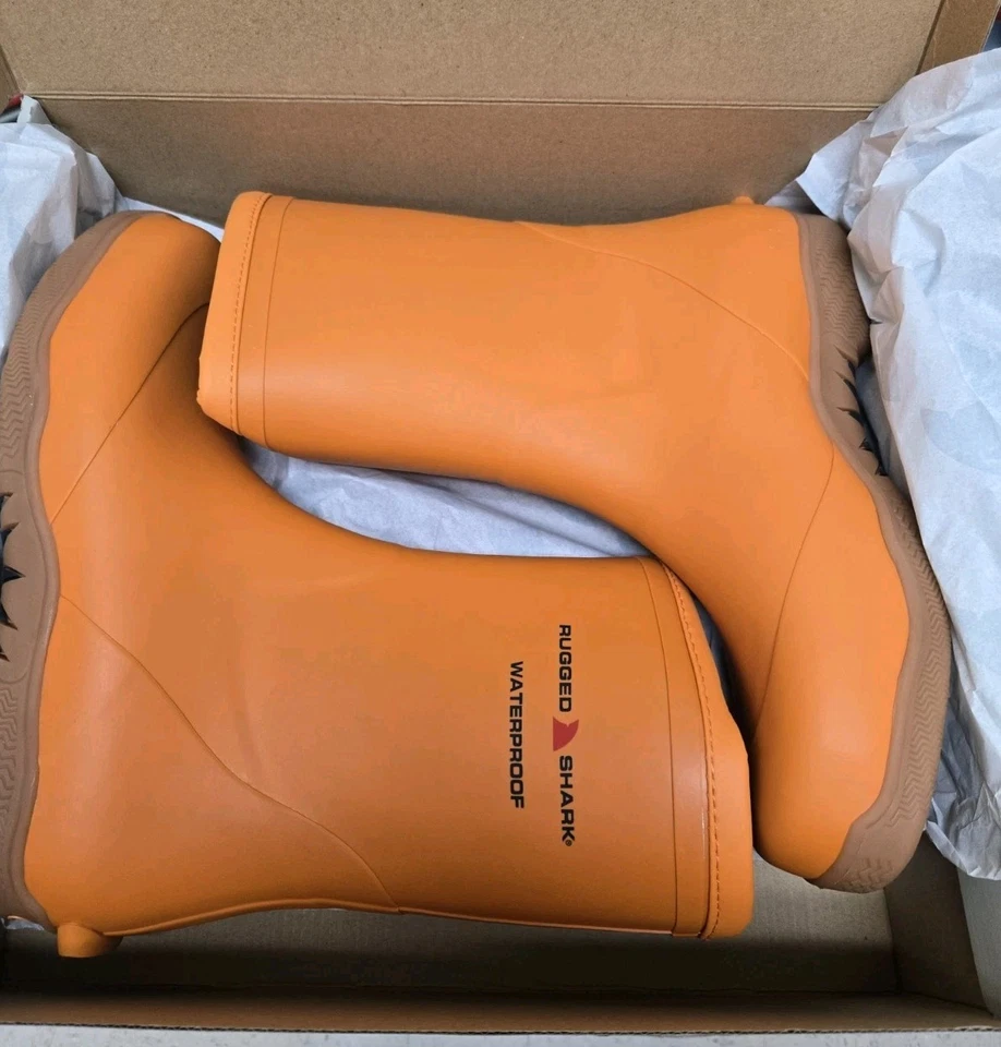 RUGGED SHARK Hombres Talla 12 Grandes Botas de Pesca Blancas Botas de Cubierta Impermeables Naranja Foto 2 de 4
