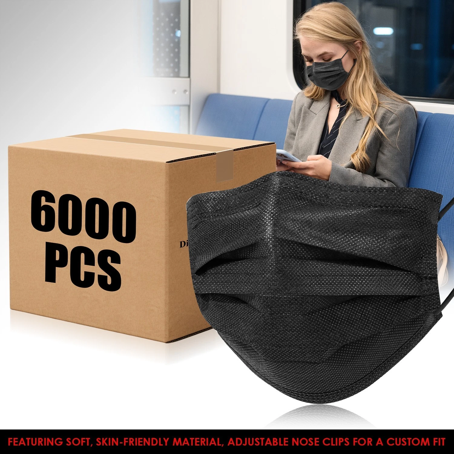 Case of 60 Boxes (6000Pcs) - Black Disposable Face Masks 3-Ply Earloop Cover
Opens in a new window o