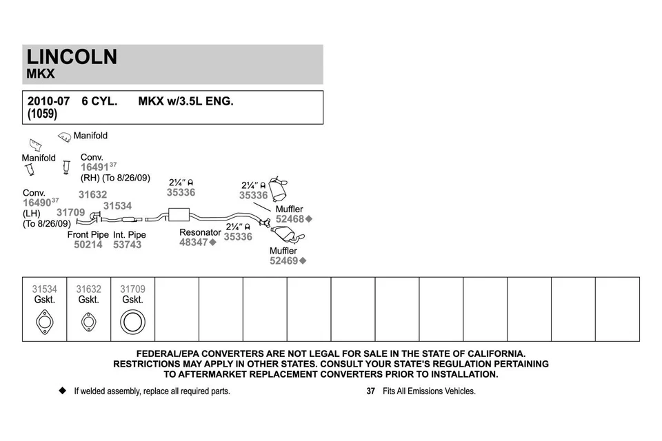 For Ford Edge 2007-2010 Walker 48347 Aluminized Steel Oval Resonator Assembly Foto 2 de 3