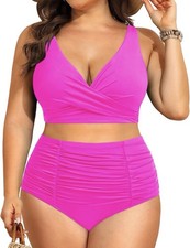 Plus Size High Waisted Bikini Set for Women Tummy Control Two Piece Swimsuit 18W