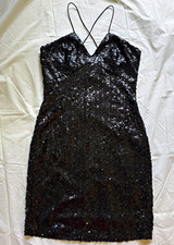 Lauren Ralph Lauren Black Sequin V-Neck Strappy Knee Length Dress Size 10