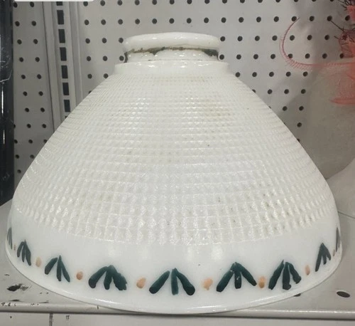 Vtg 10" White Milk Glass WAFFLE Torchiere Lamp Light Shade ~ 2 7/8 Fitter ~ EUC