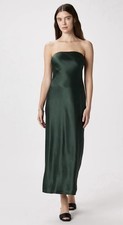Quince Women 100% Washable Silk Strapless Midi Dress Green Sz XL NWT Ret $129.90