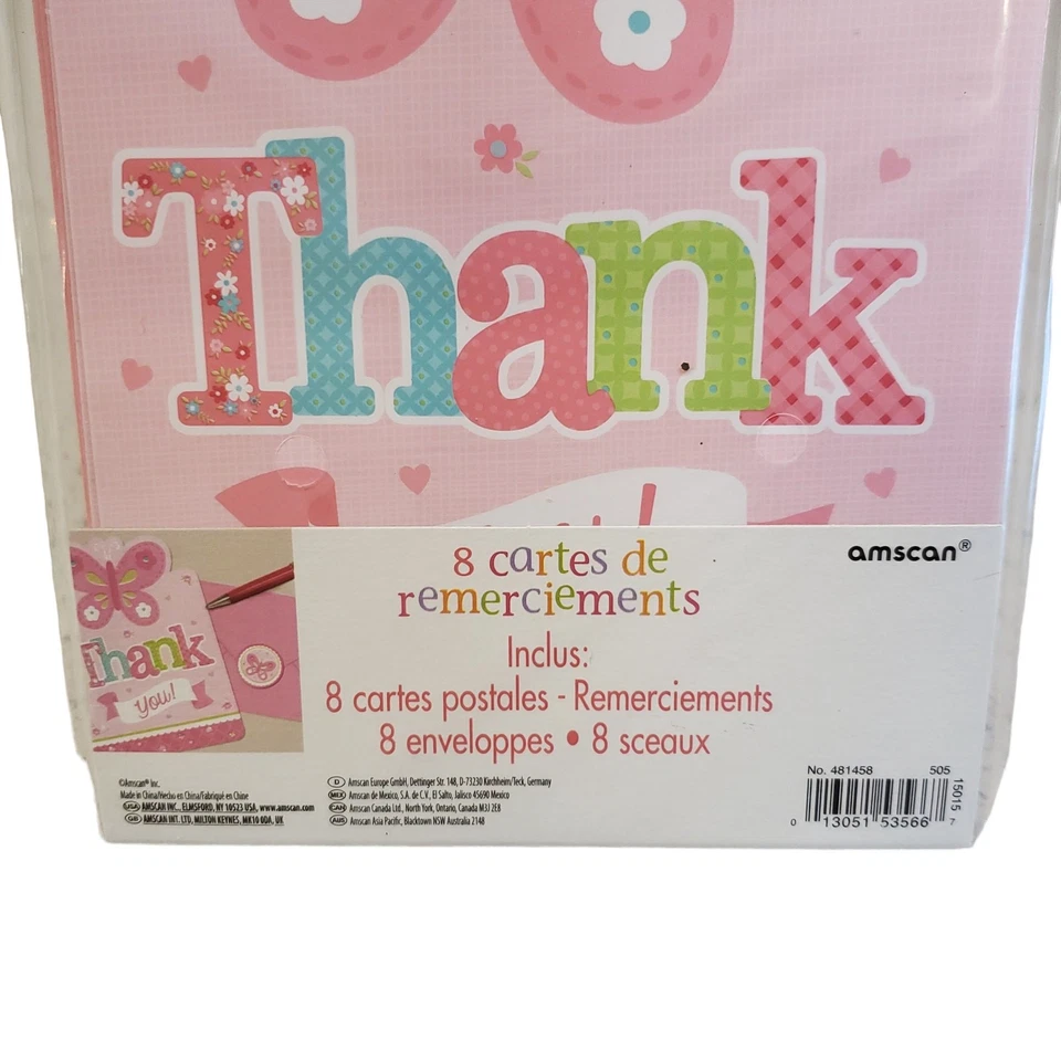 Pack de 8 tarjetas de agradecimiento Baby Girl rosa mariposa baby shower con sobres NUEVO Foto 4 de 4