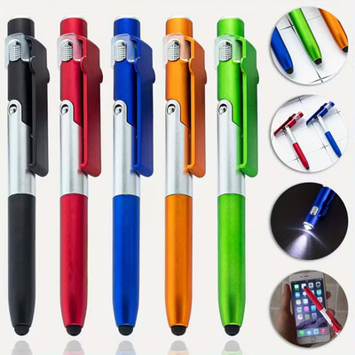 4 in 1 Multifunction Pen Stylus Ballpoint LED Light Phone Stand multi colors