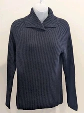 LAUREN RALPH LAUREN WOOL BLEND BLACK SHAWL RIBBED LONG SLEEVES SWEATER SZ M
