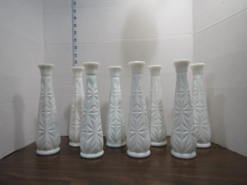 Vintage Hoosier White Milk Glass Bud Vase Starburst - Lot of 8