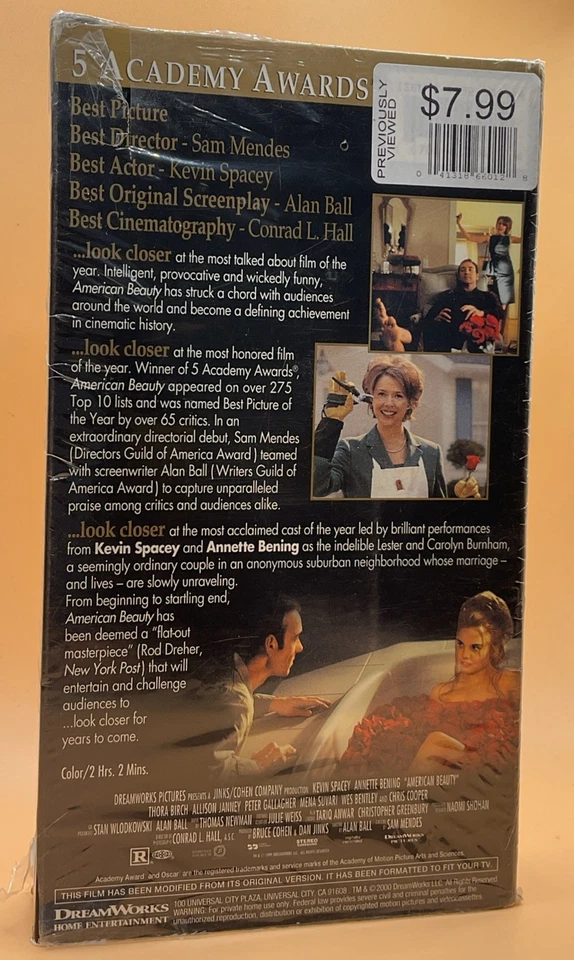 American Beauty VHS 2000 Single Tape **Buy 2 Get 1 Free** Foto 2 de 3