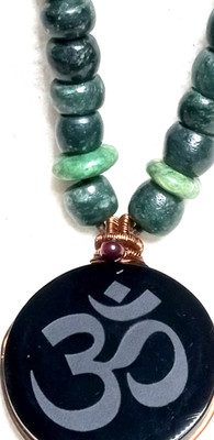 OM Black Obsidian Handmade On Obsidian  Stone  with Guatemala Jade beads.