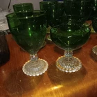 Anchor Hocking BUBBLE Forest Green Footed Water And Champagne Goblets