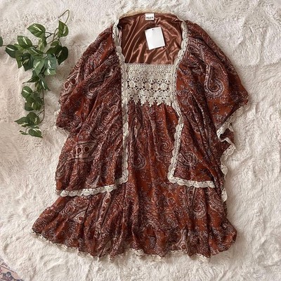 Y2K Heisei Gal Mori Girl Paisley Lace Sleeveless Tunic Blouse Used