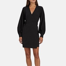 GANNI Bishop Sleeve Heavy Crepe Wrap Minidress In Black Size 38