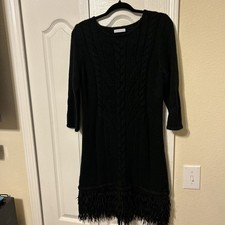 New York & Company Women's Dress Size L Sweater Dress Black 3/4 Sleeve Pullover