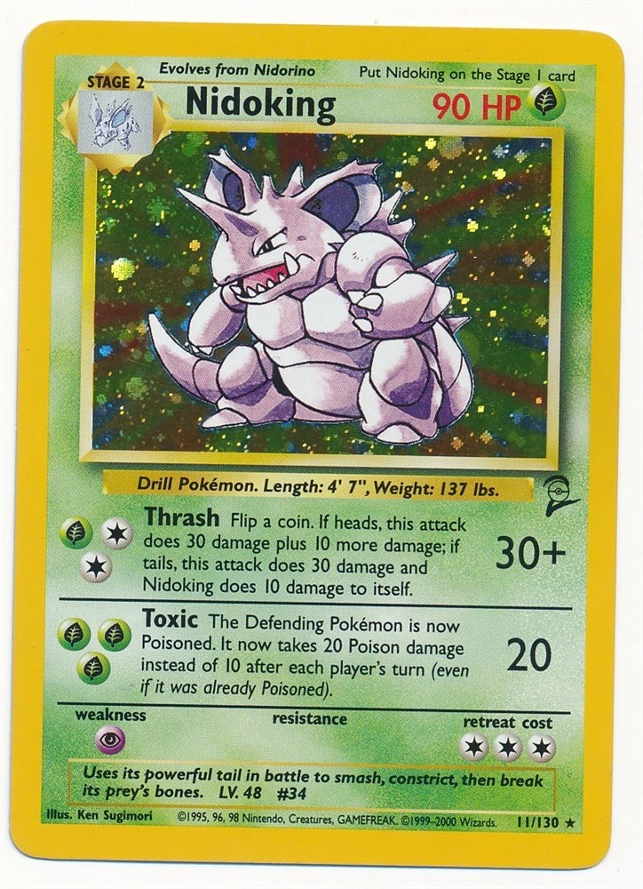 1999 POKEMON BASE SET HOLO RARE NIDOKING #11 LIGHTLY PLAYED