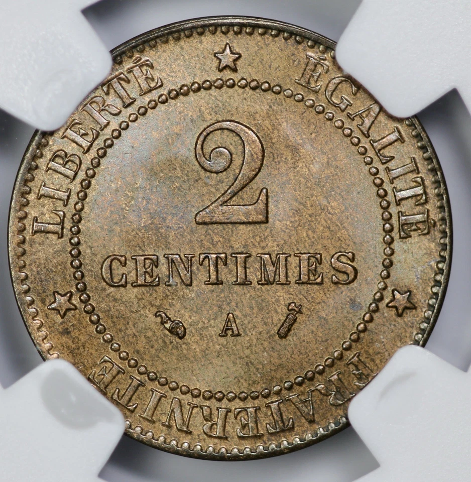 1887-A France 2 Centimes NGC MS 65 BN Top Pop - Image 3 of 4