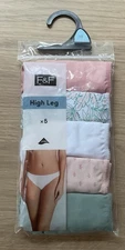 F&F Women's High Leg Knickers / Briefs Size 10 5-Pack New In Pack 