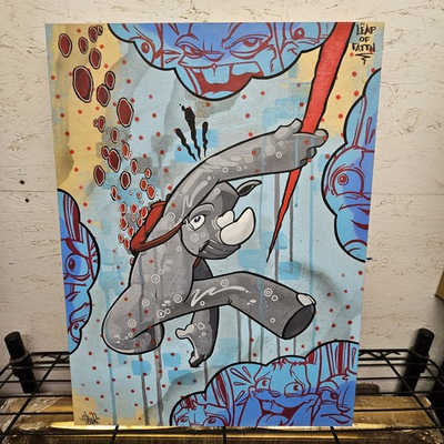 #ad Scribe D Ross Original quot;Leap Of Faithquot; signed graffiti Rhino Kansas City Art $499.99