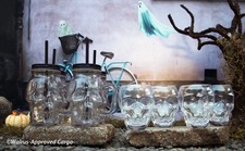 POTTERY BARN SKULL TO-GO MUGS & TUMBLERS (4) -NIB- A GHOULISH GROUP TO GULP!