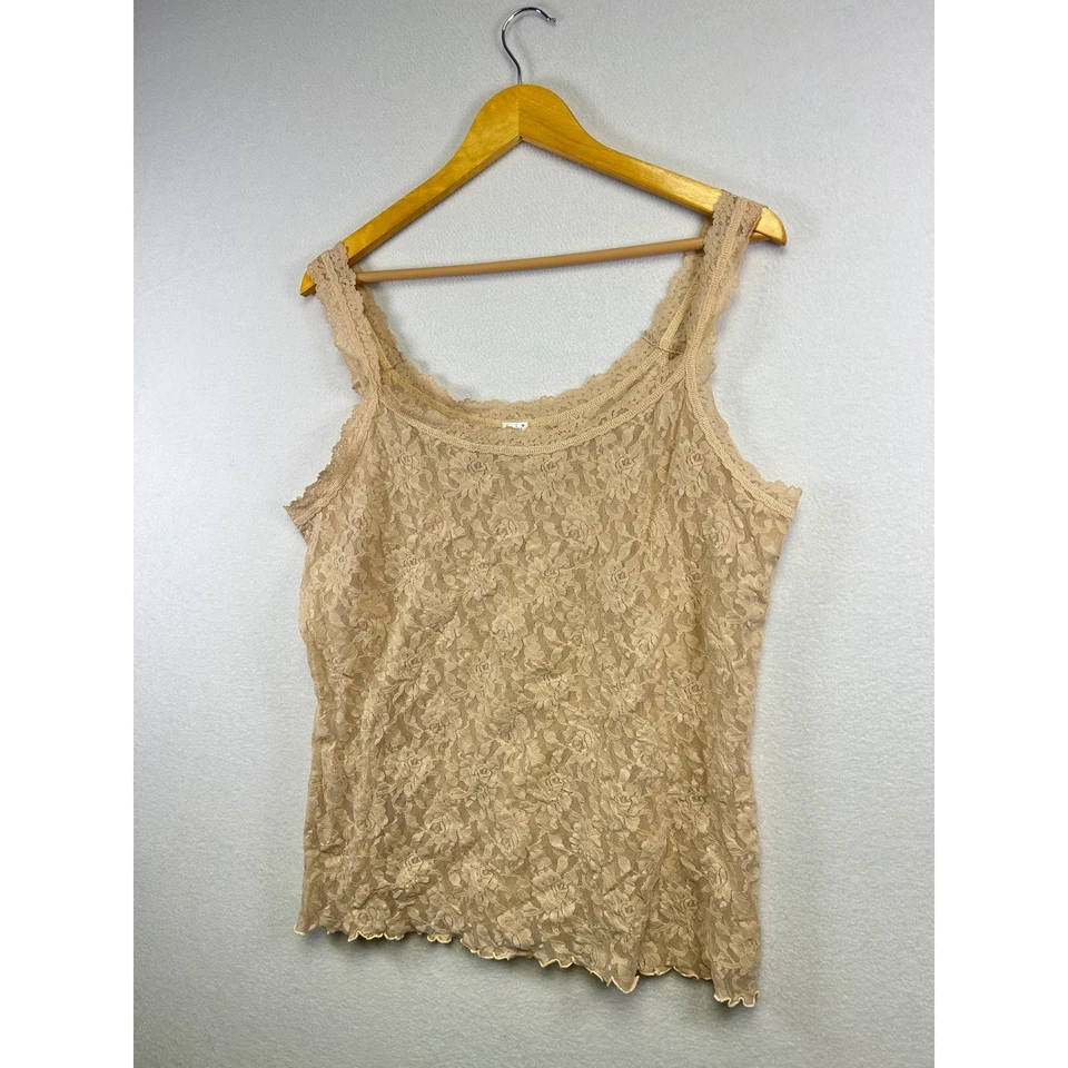 Hanky Panky Lace Camisole Tank Top Size 2X Beige Floral Sheer Layering - Image 2 of 4