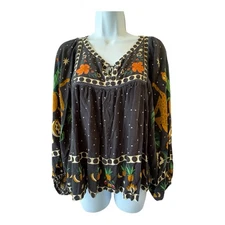 Farm Rio Magia Florestal Blouse Floral Size Medium Boho Top