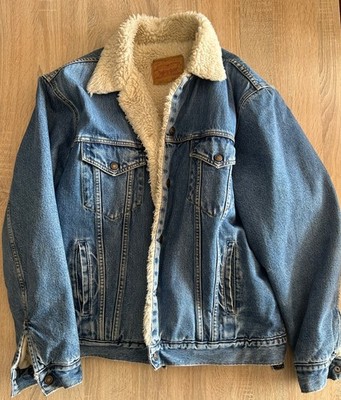 Original Levis Herren Jeansjacke mit Fell Jeans Felljacke Gr. L blau