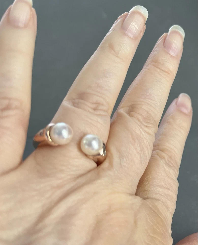 Vintage Unique Design Pearl Ring With Diamond Accents & 10k Rose Gold Size 8 1/2 - Image 4 of 4
